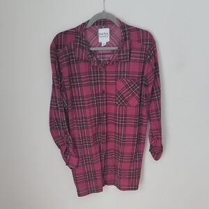 Red Plaid Button-Up Shirt